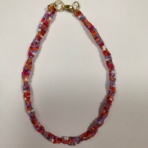 Anklet - Three strand beaded anklet red & purple